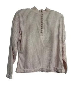 Eileen & Co Top Polka‎ Dot Pink Mock Neck Button Front Henley Small Preppy Retro thumbnail 1