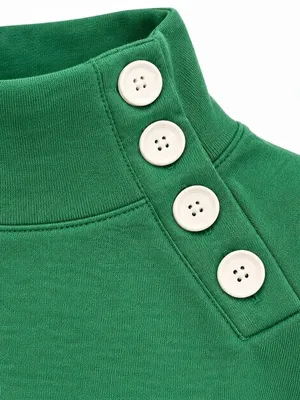 J.Crew Green Funnel Neck Button Pullover Sweatshirt Medium Cotton Blend thumbnail 5