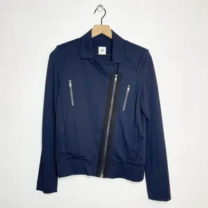 CAbi Moto Chance Jacket Women's‎ Size Small Navy Blue Asymmetrical Zipper thumbnail 3