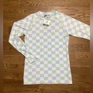 Michelle Mae Checkered Long Sleeve buttery soft rayon blend Top size large thumbnail 4