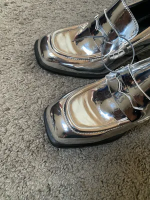 Nine West Size 6 Metallic Silver Block Heel Loafers - Women's Stylish Penny Loaf thumbnail 2