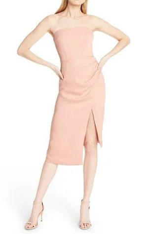 Cushnie Blush Pink Strapless Asymmetrical Midi Dress Formal Size 2 Extra Small thumbnail 1