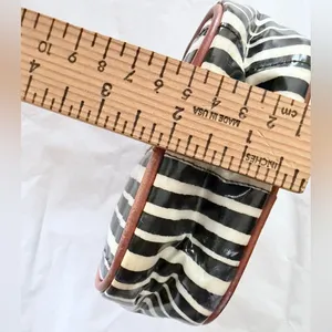 Tory Burch Black & White Striped Cosmetic Pouch Brown Logo Trim thumbnail 6