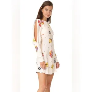 Free People Heart of Gold‎ Cream Floral Cold Shoulder Mini Dress Size 0 OB802996 thumbnail 2