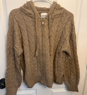 Pink Rose Cable Knit Zip-Up Hooded Sweater thumbnail 1