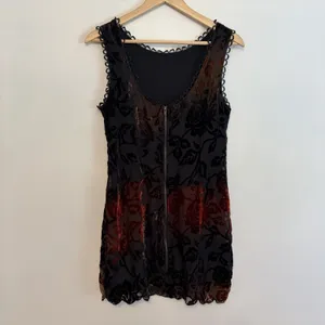 Burnout Velvet Devoré Velvet S Floral Dress Black Red Sheer Zip Whimsigoth Y2K thumbnail 2