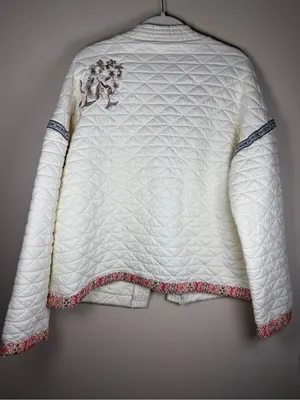 POL Cream Quilted Embroidered Jacket in Ivory Like New Bohemian Sz L thumbnail 13