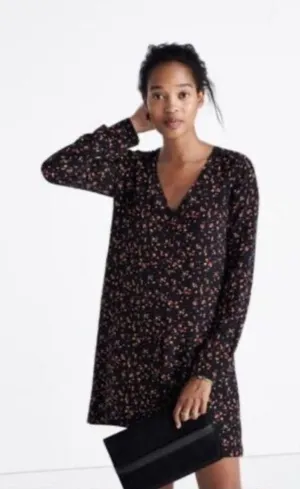 Madewell et Sézane Floral Print Long Sleeve Mini Dress Black Size S thumbnail 1