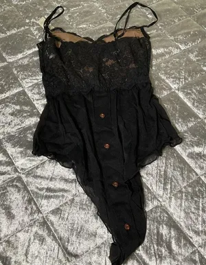 NEW HAH by Free People Womens XS Black Skate HAHround Romper lace button accent thumbnail 9