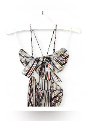 ANTHROPOLOGIE Women’s Stripped Print Asymmetrical Bare Cutout Maxi Dress Size S thumbnail 13