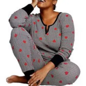 Victoria’s‎ Secret She Loves it Heart Print Thermal long sleeve pajama top small thumbnail 1