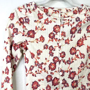 NEW Free People Tilly Tea Combo Ivory Floral Button Front Cotton Long Sleeve Top thumbnail 6