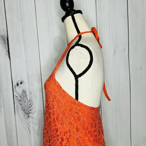 NBD Revolve Lace Overlay Floral Halter Dress Sz S Orange Mini A-Line Ribbon Tie thumbnail 6