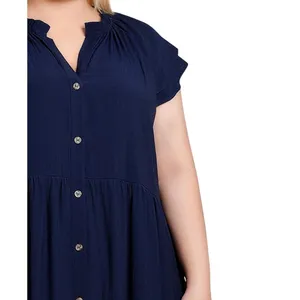 NWT Ny Collection Womens Plus Size Short Sleeve Slubbed Midi Dress Navy Blue 3X thumbnail 2