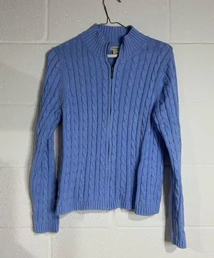 L.l bean blue medium cable knit quarter zip sweater thumbnail 1