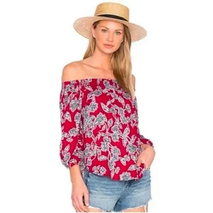 Revolve Splendid Off Shoulder Red/Blue Floral Top‎ - XS thumbnail 6
