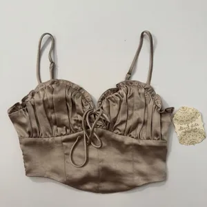 Altar'd State Taupe Satin Lace-Up Bustier Crop Top in Taupe Size Small NWT thumbnail 2