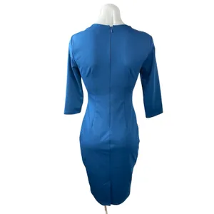 Vfshow Vfemage Blue Scoop Neck Quarter Sleeve Midi Pencil Bodycon Dress Size XS thumbnail 4