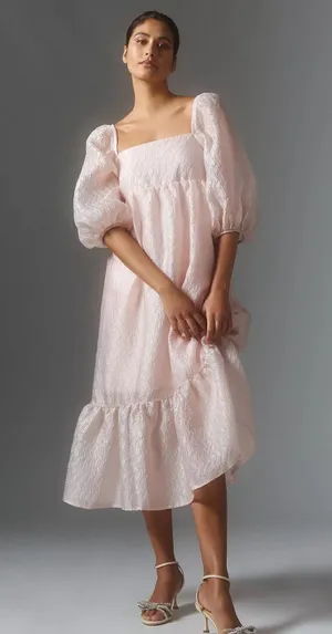 Anthropologie Textured Puff-Sleeve Dress thumbnail 1