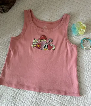 Volcom dusty rose graphic mushroom print crop tank top small thumbnail 1