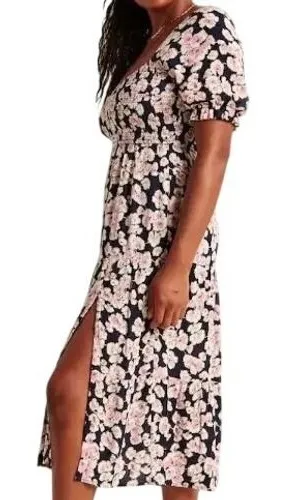 Abercrombie & Fitch Womens Floral Smocked Puff Sleeve Tiered Midi Dress Sz Small thumbnail 1