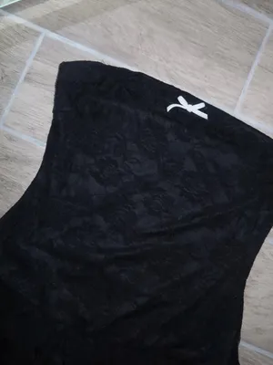 Strapless Black Lace Tiered Mini Dress with Bow Accent thumbnail 4