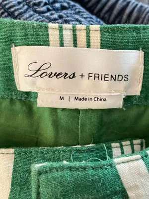 Lovers + Friends Kelly Green Stripe Linen Blend Crop Top & Shorts Set Resort M thumbnail 5