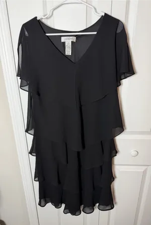 D'Albert Black Tiered Chiffon Dress Size 14 Vintage EUC thumbnail 1