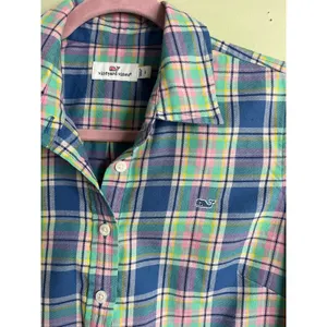 Vineyard Vines Plaid Popover Shirt Blue Pink Green Button Front Long Sleeve SZ 6 thumbnail 2