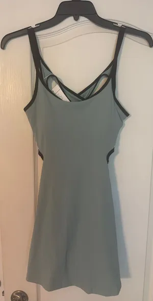 Amazon ReachMe Sage Green Strappy Tank Athletic Dress with Black Trim thumbnail 1