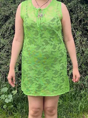 Green mesh cover up dress. thumbnail 1