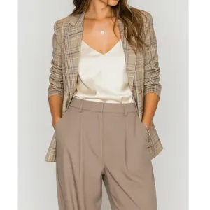 MAJORELLE Rhea Double-Breasted Blazer, Tan Plaid, XL thumbnail 2