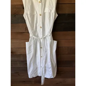 Vintage White Button Front Shirt Dress Liz Claiborne Minimal Utility Midi Dress thumbnail 5