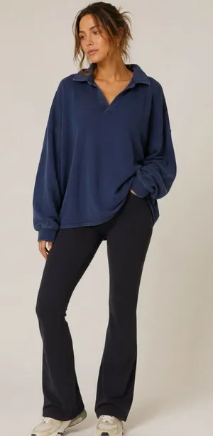 FP Movement Free People Work It Out Pullover Dark Blue Polo Oversized thumbnail 1