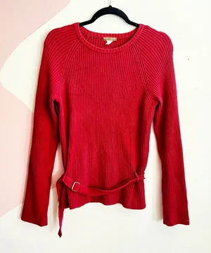 J.Crew Pink Ribbed Sweater Buckle Belt Soft Classic Preppy Coquette‎ Medium thumbnail 1