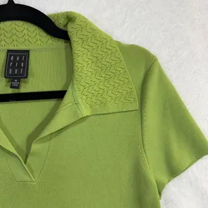 Due Per Due M Knit Polo Top Lime Green Stretch‎ Preppy Spring Sporty Pastel 90s thumbnail 2