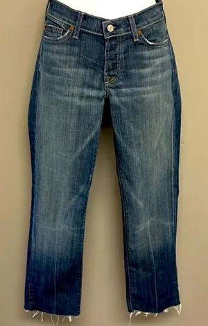 7 for all of Mankind Distressed and Frayed Boycut Button Fly Jeans- Size 27 thumbnail 1