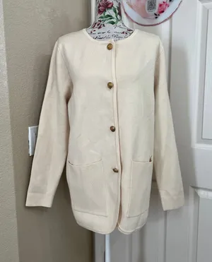 Anrabess cream button front Cardigan size L Tan Size L thumbnail 1