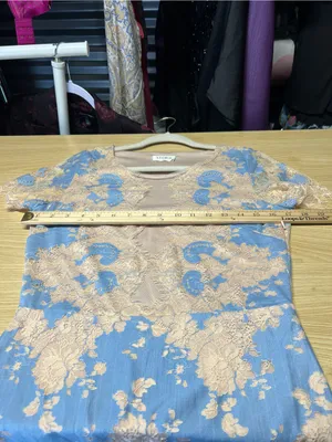 Storia Blue & Beige Floral Lace Illusion Mini Dress Size M thumbnail 10