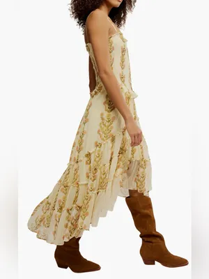 NEW Free People Alejandra Smocked Bodice Tiered Sundress cloud combo sz L thumbnail 3