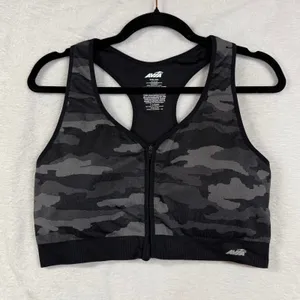 Avia XXXL Black Camo Zip Front Racerback Seamless Sports Bra‎ Running Yoga Hike thumbnail 2