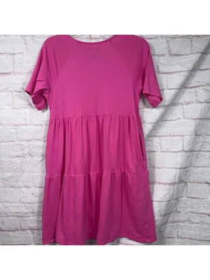 Gap Womens Pink Tiered Babydoll Dress Size Small Short Sleeve V-Neck thumbnail 6