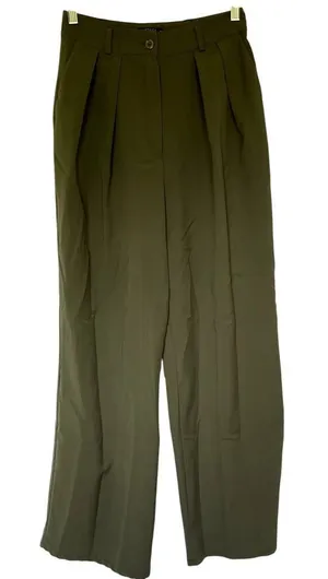 Nasty Gal Wide Leg‎ Trousers Size 6 Olive Green Women Pleated High Waist thumbnail 1
