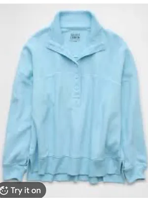 American Eagle Women’s Big Hug Henley Sweatshirt Light Blue Size Small thumbnail 1