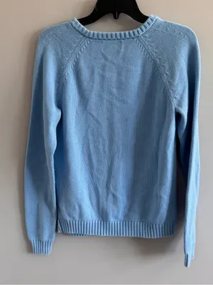 Lands’ End Drifter Cable Knit Cotton Sweater Blue‎ Medium M 10-12 thumbnail 3
