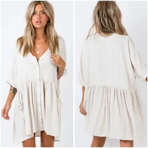 Princess Polly The Sandy Mini Oversized Dress Natural Lower Impact Size S/M thumbnail 3