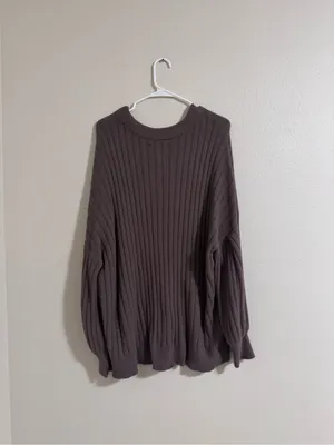 aerie Ribbed Oversized Crewneck Sweater in Chocolate Brown thumbnail 3
