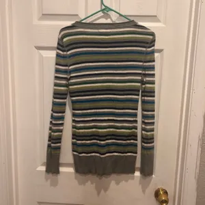 Aeropostale Womens Striped V Neck Long Sleeve‎ Top Gray Green Blue Large thumbnail 6