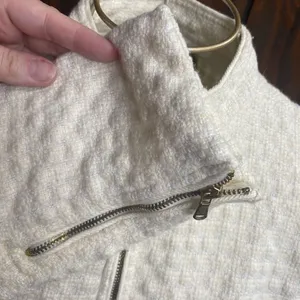 Zara Wool Blend Zip Front Textured Blazer Medium Winter White thumbnail 7