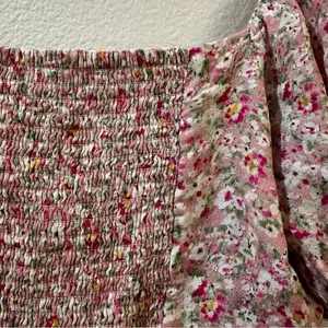 Astr The Label Puff Sleeve Front Slit Midi Dress In Pink‎ Multi Ditsy Size Large thumbnail 11